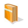 Orange book in hard cover with place for text instead for title standing on the side.