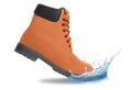 Orange boot and water splash. Side view