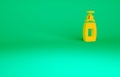 Orange Bottle of liquid antibacterial soap with dispenser icon isolated on green background. Antiseptic. Disinfection Royalty Free Stock Photo