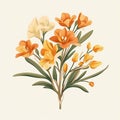 Orange Bouquet Of Flowers On Beige Background In Flat Shading Style