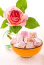 Orange bowl with diced Turkish delight Royalty Free Stock Photo