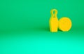Orange Bowling pin and ball icon isolated on green background. Sport equipment. Minimalism concept. 3d illustration 3D Royalty Free Stock Photo