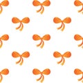 Orange bright gift wrap bow seamless pattern, vector illustration Royalty Free Stock Photo