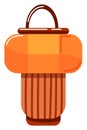 Orange and brown striped trash can, closed lid. Waste disposal concept, clean environment vector illustration