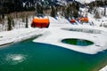 Orange bubble chair lift at Park City Canyons Ski Area in Utah. Royalty Free Stock Photo