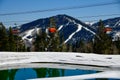 Orange bubble chair lift at Park City Canyons Ski Area in Utah. Royalty Free Stock Photo