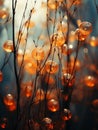 orange bubbles on the branches of a tree