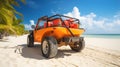 Orange buggy car in the tropical beach. Royalty Free Stock Photo