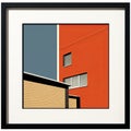 an orange building in a black frame