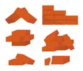 orange building bricks. cartoon flat construction rock red brick pieces collection, ceramic brown material. vector