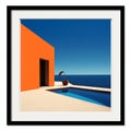 an orange building with a pool and blue sky