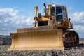 Orange bulldozer at a construction site