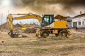 An orange bulldozer at a construction site