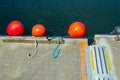 Orange buoys on a dock in Prince Rupert, British Columbia, Canada