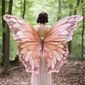 Orange Butterfly Wing In The Woods: Mythical Land Art With Gossamer Fabrics