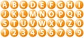 Orange buttons, alphabet letters and numbers, vector illustration Royalty Free Stock Photo