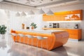 Orange cabinets and white stools in a modern kitchen Royalty Free Stock Photo