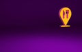 Orange Cafe and restaurant location icon isolated on purple background. Fork and spoon eatery sign inside pinpoint