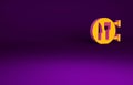 Orange Cafe and restaurant location icon isolated on purple background. Fork and spoon eatery sign inside pinpoint