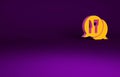 Orange Cafe and restaurant location icon isolated on purple background. Fork and spoon eatery sign inside pinpoint