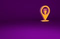 Orange Cafe and restaurant location icon isolated on purple background. Fork and spoon eatery sign inside pinpoint