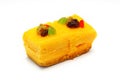 Orange cake with jelly and fruits