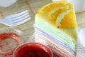 Orange cake and strawberry jam. Royalty Free Stock Photo