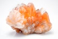 Orange Calcite mineral crystal rock on white background