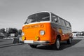 Oldtimer orange camper van - selective color isolation