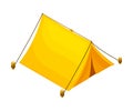 Orange Camping Tent Attached to Wooden Poles and Supporting by Rope Isometric Vector Illustration