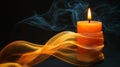 Orange Candle Burning With Smoke And Fabric Royalty Free Stock Photo