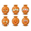 Orange candy wrap cartoon character with sad expression