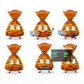 Orange candy wrappers Programmer cute cartoon character with