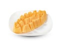 Orange cantaloupe melon fruit sliced on dish isolated on white background ,include clipping path Royalty Free Stock Photo