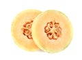 Orange cantaloupe melon fruit sliced isolated on white background Royalty Free Stock Photo
