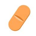 Orange caplet isolated on white background. Capsule shaped medicinal tablet. Medical therapy concept. Vector cartoon