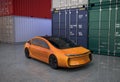 Orange car in cargo containers area