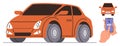 Orange Car Controlled by Smartphone Through Remote Access Technology Royalty Free Stock Photo