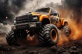 Orange car with huge wheels, monster truck Royalty Free Stock Photo