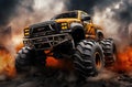 Orange car with huge wheels, monster truck Royalty Free Stock Photo