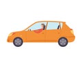 Orange Car with Male Driver, Side View Vector Illustration