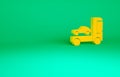 Orange Car transporter truck for transportation of car icon isolated on green background. Minimalism concept. 3d