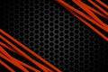 Orange carbon fiber frame on black mesh carbon background.
