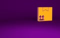 Orange Cardboard box with traffic symbol icon isolated on purple background. Box, package, parcel. Delivery Royalty Free Stock Photo