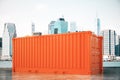 Orange cargo on city background