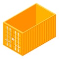 Orange cargo container icon, isometric style