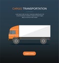 Orange Cargo Delivery Truck Isolated on Dark Background