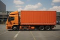 Orange cargo truck on the port