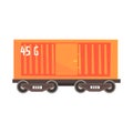 Orange cargo wagon. Colorful cartoon illustration