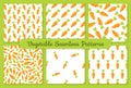 Orange carrot flat vegetable seamless pattern set